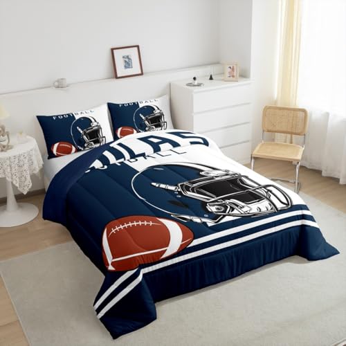 Image of Feelyou Kids American Football Bedding Set King Size, Football Comforter Set Boys Girls Sports Duvet Insert Teens Bedroom Decor with 2 Pillow Case