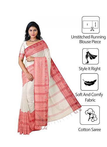 Image of eC ESHA'S COLLECTION Women's Cotton Blend Begumpuri Handloom Saree With Unstitched Running Blouse Piece