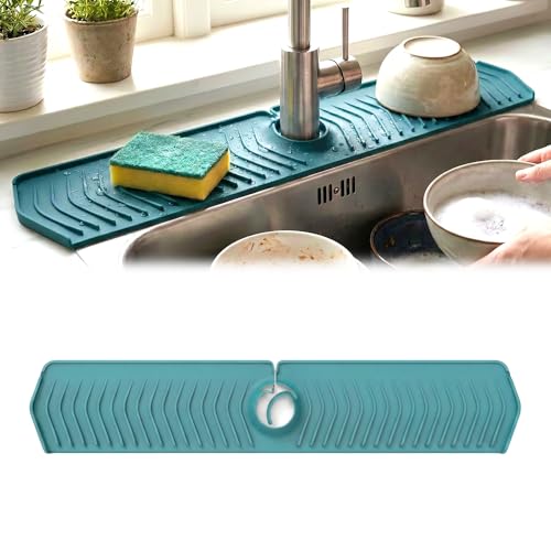 Image of Kitchen Sink Faucet Mat, 2025 New Foldable Faucet Mat for Kitchen Sink, 30in Silicone Faucet Guard & Draining Mat Keep Countertops Dry Splash Guard (Green, 30in)