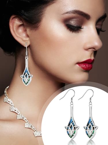 7 Pairs Celtic Knot Earrings Boho Fashion Drop Dangle Earrings for Women Knot Silver Teardrop Hoop Vintage Statement Jewelry (Ocean)4