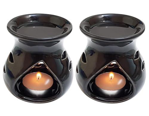 Image of Pure Source India Ceramic Clay Oil Burner Aroma Diffuser (Black) Set of 2
