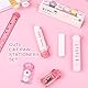 HJZHII 7 teiliges Schreibwaren Set mit niedlichen Katzenpfoten, Cartoon Kawaii Einziehbarer Bleistiftspitzer Korrekturband Radiergummi Haftnotizen Lineal Mini-Schere und Allzweckschneider (Rosa)