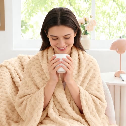 Image of BEDELITE Blush Sand Twin Blanket for Couch, Soft Cozy Gift for Women, 60*80 | 3D Jacquard Decorative Fleece Blanket, Super Soft Plush Throws, Cute Birthday Gift for Women & Men, Suitable for All Seasons