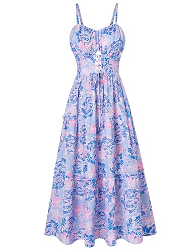 Image of GRACE KARIN 2026 Women's Spaghetti Vacation Sundress Summer Beach Flowy Boho Floral Maxi Dresses with Pockets