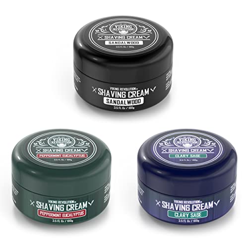 Luxury Shaving Cream 3 Pack- Sandalwood, Peppermint & Eucalyptus, Clary Sage - Soft, Smooth & Silky Shaving Soap - Rich Lather For The Smoothest Shave - 3.5Oz #TOP2