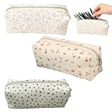 3 unidades Estuche grande floral esthetic con cremallera resistente, estuche multifunción de gran capacidad para lápices, cosméticos, monedas y accesorios, uso en oficina, viajes y organización diaria