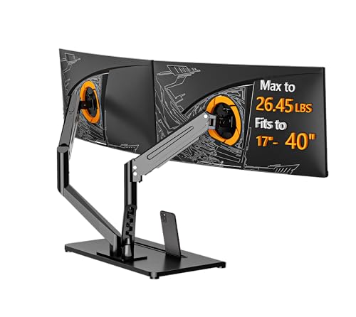Bracwiser Dual Monitor Stand Free Standing Desk Mount Premium Dual Monitor Arm Fits Two Screens up to 40 inch 26.45 lbs Fully Adjustable Arms with Heavy-Duty Wooden Base Max VESA 100x100mm (MLXSPC)