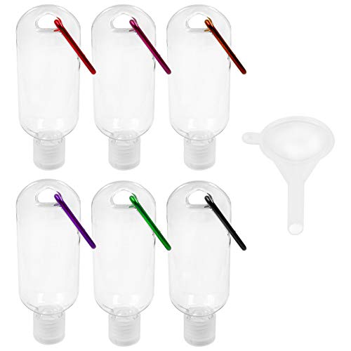 Travel Plastic Clear Keychain Bottles, Owlbbabies 2oz Travel Size Bottles for Hand Sanitizer, Empty Leakproof Refillable Hand Sanitizer Keychain Squeeze Bottle with Funnel for Toiletry, Cosmetic