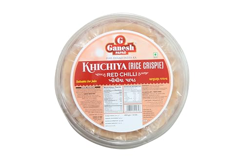Image of Ganesh Rice Red Chilly Khichiya Papad 400g | Jain Suitable No Onion No Garlic | Gluten Free No Preservatives Chawal Papad Pack of 2