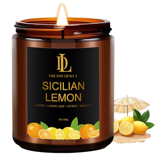 Sicilian Lemon Candles 7oz Sicilian Lemon Scented Candle Natural Soy Candles for Home Scented Long Lasting with 50 Hour Burn Time Gifts for Men Women