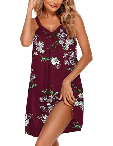 Image of Ekouaer Womens Nightgown Sleeveless Sleepwear V Neck Racerback Sleep Dress