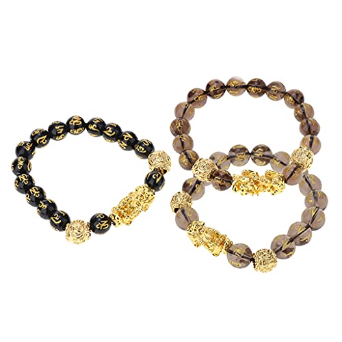 Pulseira F Fityle 3 peças Pi Xiu Feng Shui preta obsidiana riqueza bracelete para homens e mulheres
