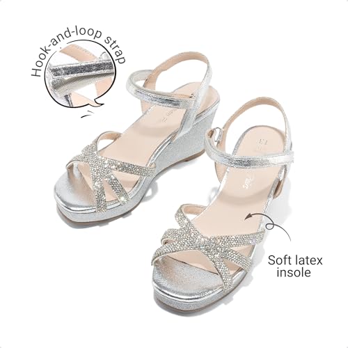 Image of DREAM PAIRS Girls Wedge Sandals Flatform Open Toe Summer Platform Sandals Flower Wedding Party for Little Kid /Big Kid