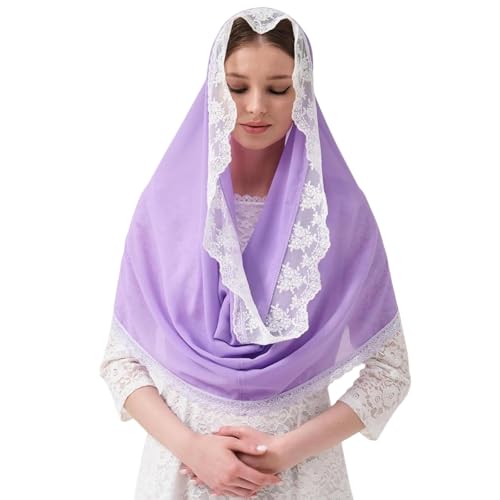 Shurhome Skin Friendly Lace Headcover Communion Headcover Veil Religious Event Veil for Bridal Event and Daily Fashion Religious Headw