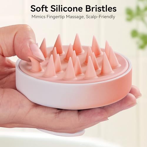 Image of HEETA Scalp Massager Hair Growth, Soft Silicone Scalp Scrubber Shampoo Brush for Exfoliation, Dandruff Removal Head Massage Stress Relax, Wet & Dry Use for Thick Thin Curly Hair Care, Gradient Pink