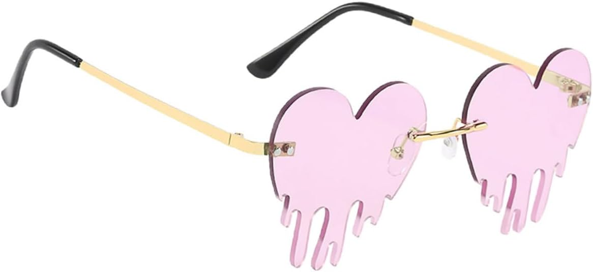 GLEAVI Heart-shaped Rimless Sunglasses for Women, Purple Style, Stylish Party Eyewear with UV Protection, Creative Beach Accessory, 1 Pair