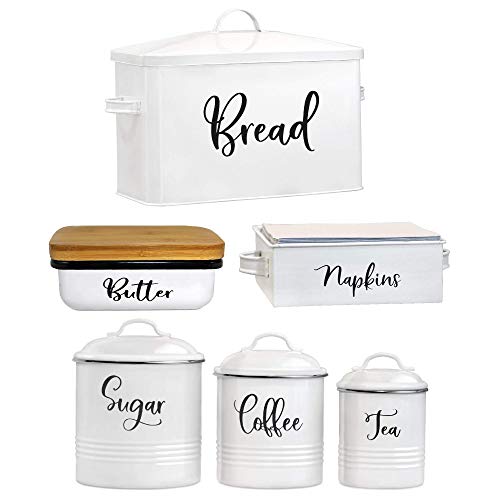 Home Acre Designs Farmhouse Kitchen Decor Metal And Stainless Steel Bundle-Butter Dish-Canister Set For Kitchen Counter-Bread Box-Napkin Holder-Farmhouse Decor-Home Decor-Kitchen Set-Kitchen Gifts #TOP8