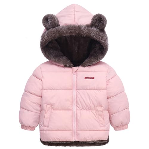 WEONEDREAM 3T Unisex Baby Kids Boys Girls Warm Fleece Cotton Winter Fur Coats, Toddler Fleece Jacket, Kids Hooded Thick Outerwear for Unisex Boys Girls Fleece (Pink, 110)
