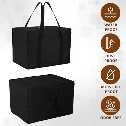 Image of Heart Home Nylon Under Bed Organizer Storage Bag for Clothes, Toys and Stationery | Foldable Garment Organizer for Wardrobe with Zipper & Handles | Closet Storage Bags | Black