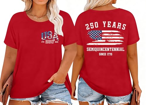 Image of Ithalt Patriotic Plus Size Shirts for Women 250th Anniversary USA Shirts American Flag Tshirt USA Short Sleeve Tops