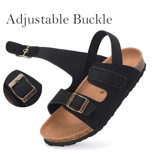 Image of ZUSERIS Kids Toddler Sandals Boys Girls Summer Slides | Soft Cork Footbed, Non-slip,Adjustable Straps,Comfort Suede Leather,Lightweight