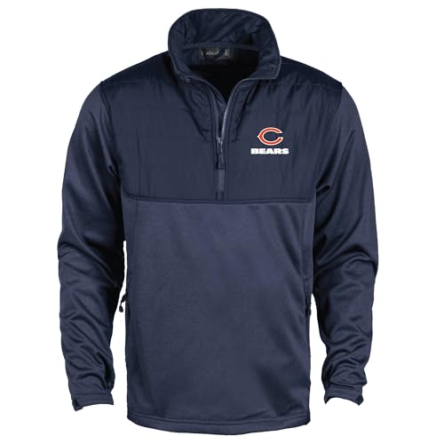 Dunbrooke Pathfinder Chicago Bears, Teflon coated 1/4 zip tech fleece with polyester shell and zippered pockets, Heather Navy, XL