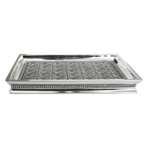 nu steel Beaded Heart Resin Storage Organizer Tray for Bathroom Vanity Countertops, Closets, Dressers - Holder for Watches, Earrings, Makeup Brushes, Reading Glass, Perfume, Guest Hand Towel Small