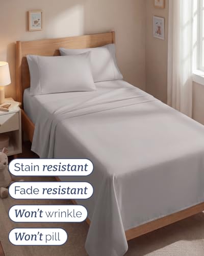 Image of Twin 4 Piece Bed Sheet Set - Soft, Breathable & Cooling Sheets - Light Grey | Ultra Soft Hotel Luxury Bedding Set with 8-16 Inch Deep Pockets, 1 Flat & 1 Fitted Sheet & 2 Pillowcases, Wrinkle & Fade Free