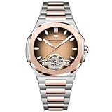 TAYSHILEY Pagani Design YS025 - Orologio da polso meccanico automatico da uomo, 42 mm, in acciaio inox, impermeabile fino a 100 m, quadrante in vetro zaffiro, corona a vite, dorato, Sportivo