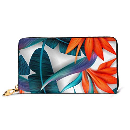Preisvergleich Produktbild JHGFG Mode Handtasche Reißverschluss Brieftasche Strelitzia Muster Tropische Blumenblüte Cluster Telefon Kupplung Geldbörse Abendkupplung Blockieren Leder Brieftasche Multi Ca.