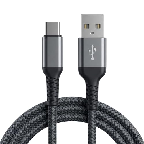 Image of USB to Type C Fast Charging Cable with Data Sync, Durable Grey Nylon Braided, Compatible with Samsung, Redmi, Realme, OnePlus, Vivo & All Type C Devices (Free Cable Protector)