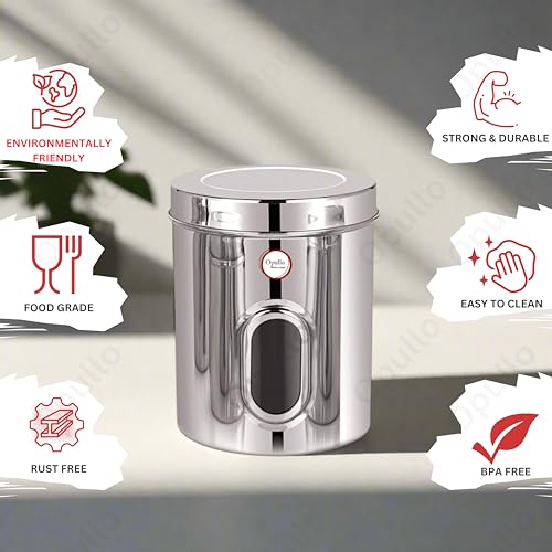 Image of Opullo Stainless Steel See Through Containers for Kitchen | Mirror Polished Stainless Steel Containers With Lid and Transparent Window | Multipurpose Dabba Set for Kitchen | Pack of 6 | 750 Gms