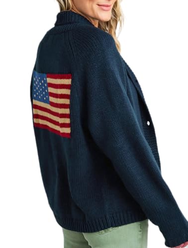 UAURORAO Women American Flag Sweater Open Front Oversized Star Striped Cardigan Long Sleeve Chunky Patriotic Knitwear