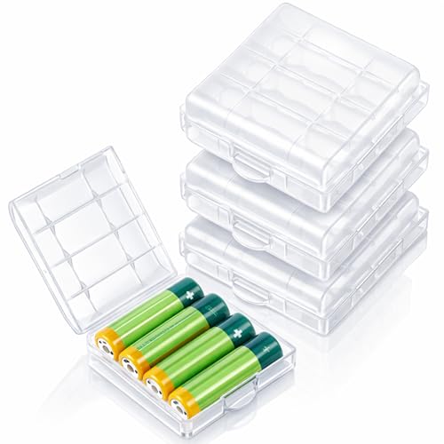 Skrfren 4 pcs AA/AAA Battery Organizer Storage Case Clear Battery Holder Case Small Batteries Organizer for Drawer
