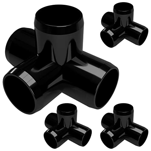 FORMUFIT 1-1/4" 4-Way PVC Tee Furniture Grade Fitting in Black, 1.66" Actual ID, (Pack of 4), Made in USA, UV-Resistant, Impact-Proof, Quickly Construct Tiered Structures with PVC Pipe - F1144WT-BK-4