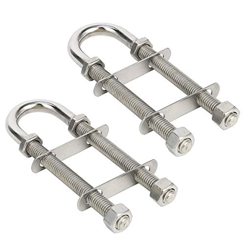 Amarine Made Pair of Stainless Steel Marine Boat Stern Bow Eye Tie Down U Bolt (Silver, 1/2" Dia - 3" Thread Lenght)