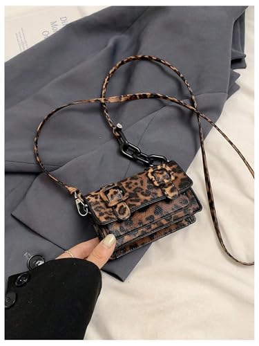 SweatyRocks Women's Leopard Print Leather Mini Crossbody Bag Flap Shoulder Purses2