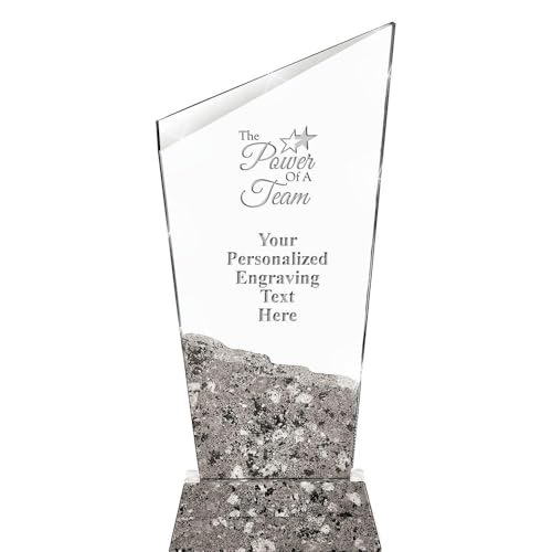 Crown Awards 9" The Power of A Team Custom Crystal Trophy Stonecutter Marble Base Crystal Award with Personalized Engraving