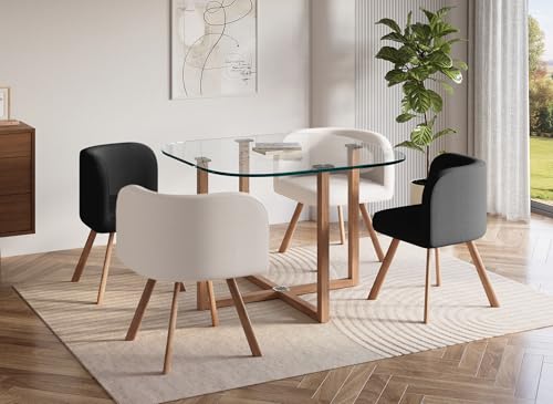 DecoInParis Ensemble Table à Manger en Verre + 4 chaises Noires et Blanches FLEN