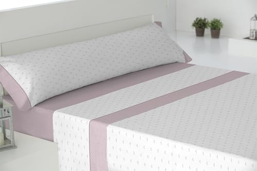 Cisne Rojo Juego Sábanas Poliéster Algodón para Cama 150 cm. Color Rosa. Modelo Dalia. (200059-150-R)