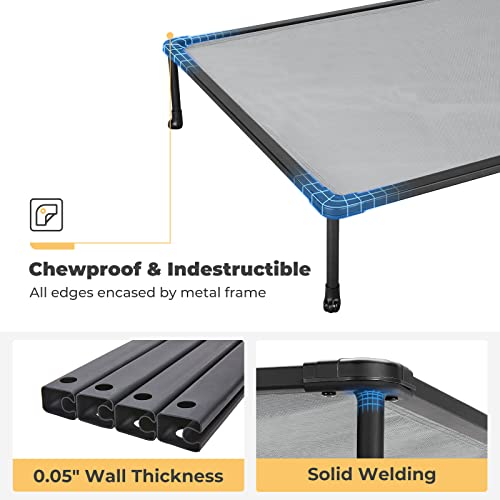 Veehoo Medium Elevated Dog Bed – Chewproof Cooling Raised Dog Cots Beds, Black Metal Frame Pet Training Platform With Skid-Resistant Feet, Breathable Textilene Mesh, 32 X 25 X 7 Inch, Silver Grey #TOP4