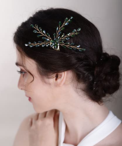 Chargances Rhinestone Bridal Wedding Hair Comb Blue Flower Bridal Side Comb Beaded Crystal Hair Vine Pieces Handmade Hair Accessories For Women And Girls (Blue) #TOP3