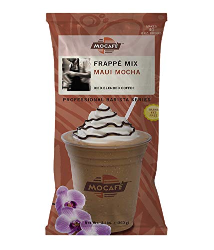 MOCAFE Frappe Maui Mocha Ice Blended Coffee, 3-Pound Bag Instant Frappe Mix, Coffee House Style Blended Drink Used in Coffee Shops