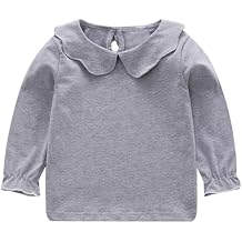 Kids Baby Girls Long Sleeve Doll Collar Blouse Tops Basic Ruffle Shirt 3 Solid Colors