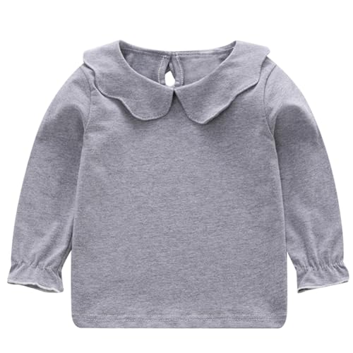 Kids Baby Girls Long Sleeve Doll Collar Blouse Tops Basic Ruffle Shirt 3 Solid Colors (Grey, 4-5T)