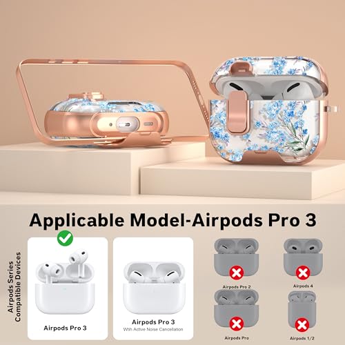 Image of for Apple AirPods Pro 3 Case 2025 with Safety Lock & Foldable Phone Stand | Double Drop Protection,Two-Piece Design, Airpod Pro 3 Case with Keychain & Cleaner Kit, Support Wireless Charging, Blue