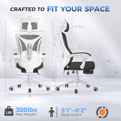 Image of CYKOV Ergonomic Office Chair with Footrest - Adjustable Lumbar Support & Headrest, 90-135 Reclining Mesh Back Computer Chair - Home Office /Gaming, 350lbs Capacity