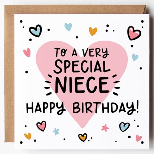 Lunella Stationery Niece Birthday Card Cute & Pretty Design Blank Inside With Kraft Envelope