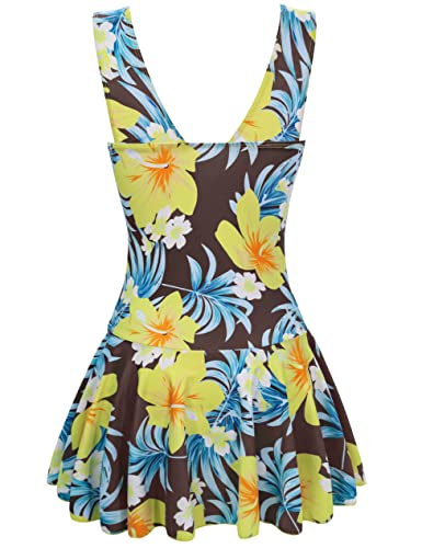 AONTUS One Piece Women's Plus Size Swimsuits Tummy Control Swimwear Skirt with Boy-Short2