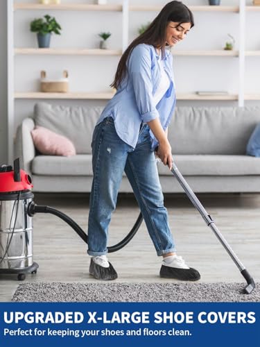 WENTONG Schuhüberzieher Schwarz Rutschfest Vliesstoff Einweg/Mehrweg - 100 Stück (50 Paar) Reißfest & durchriebsicher Überschuhe,XL Einheitsgröße dehnbar passt bis zu Größe 47 EU